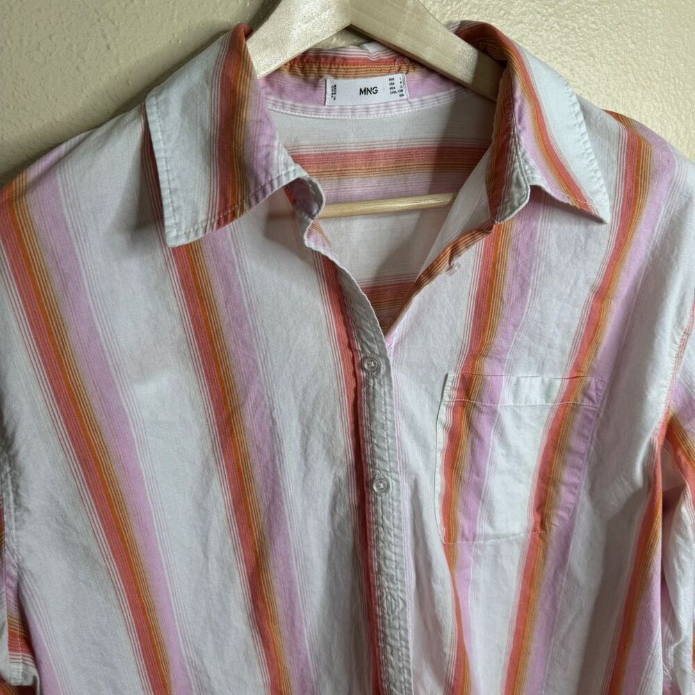 Mango Shirt Women's Large Button Up Longs Sleeve Striped Pocket Casual - Picture 3 of 11
